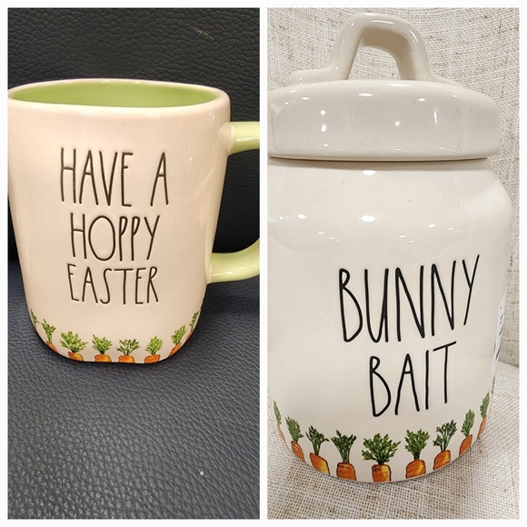 Rae Dunn Bunny Bait Carrot Canister and Hoppy Easter mug NWT Bundle - Picture 1 of 7